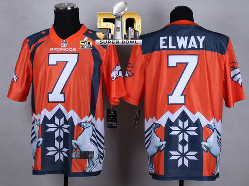 Nike Broncos #7 John Elway Orange Super Bowl 50 Men's Stitched NFL Elite Noble Fashion Jersey